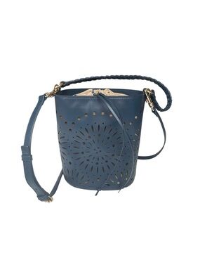 Chico's Genuine Leather Navy Laser Cut Leather Bucket Bag New w/imperfection